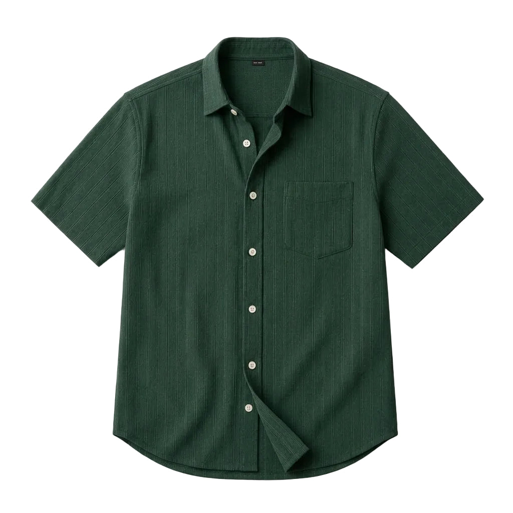 Herren Kurzarmhemd mit vertikaler Rippenstruktur und Brusttasche-Shirts for men-Alpenkind