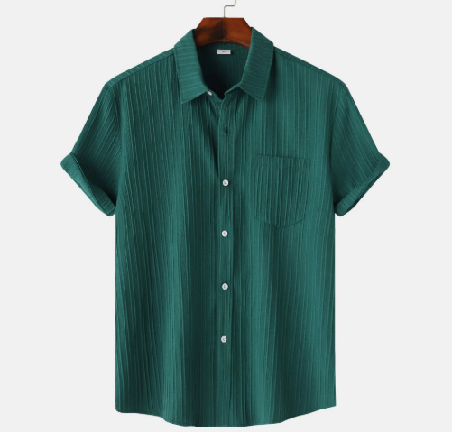 Herren Kurzarmhemd mit vertikaler Rippenstruktur und Brusttasche-Shirts for men-Alpenkind