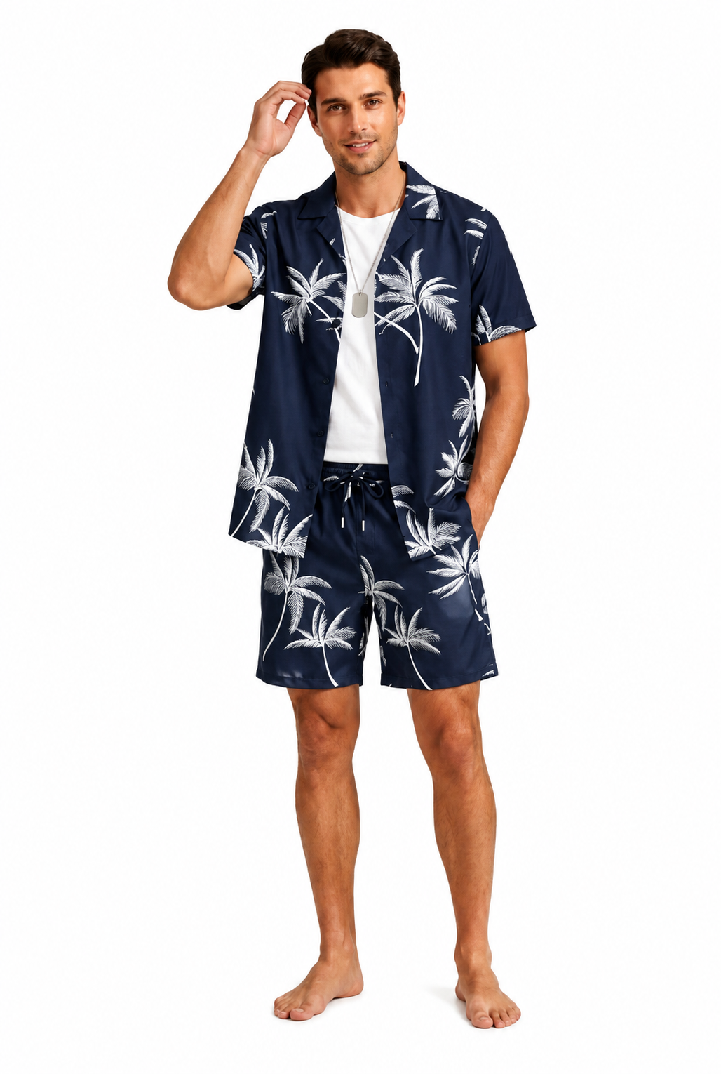 Herren Kurzarmhemd- und Shorts-Set mit Palmenmuster-Sets for Men-Alpenkind