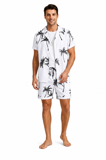 Herren Kurzarmhemd- und Shorts-Set mit Palmenmuster-Sets for Men-Alpenkind