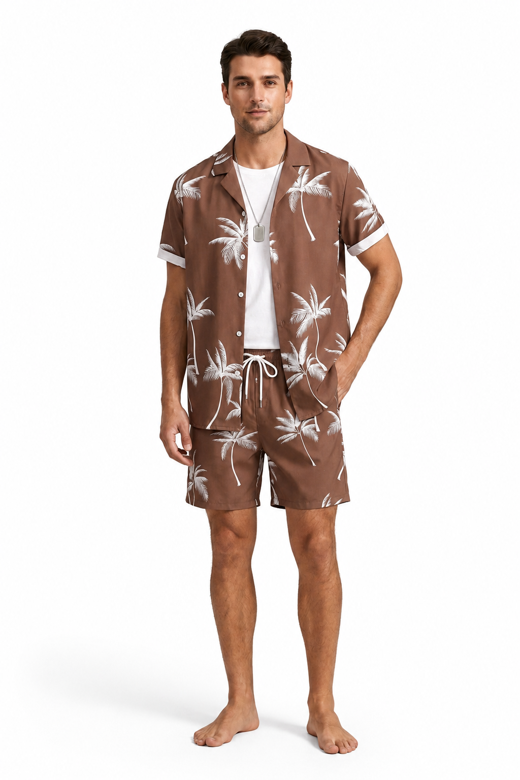 Herren Kurzarmhemd- und Shorts-Set mit Palmenmuster-Sets for Men-Alpenkind