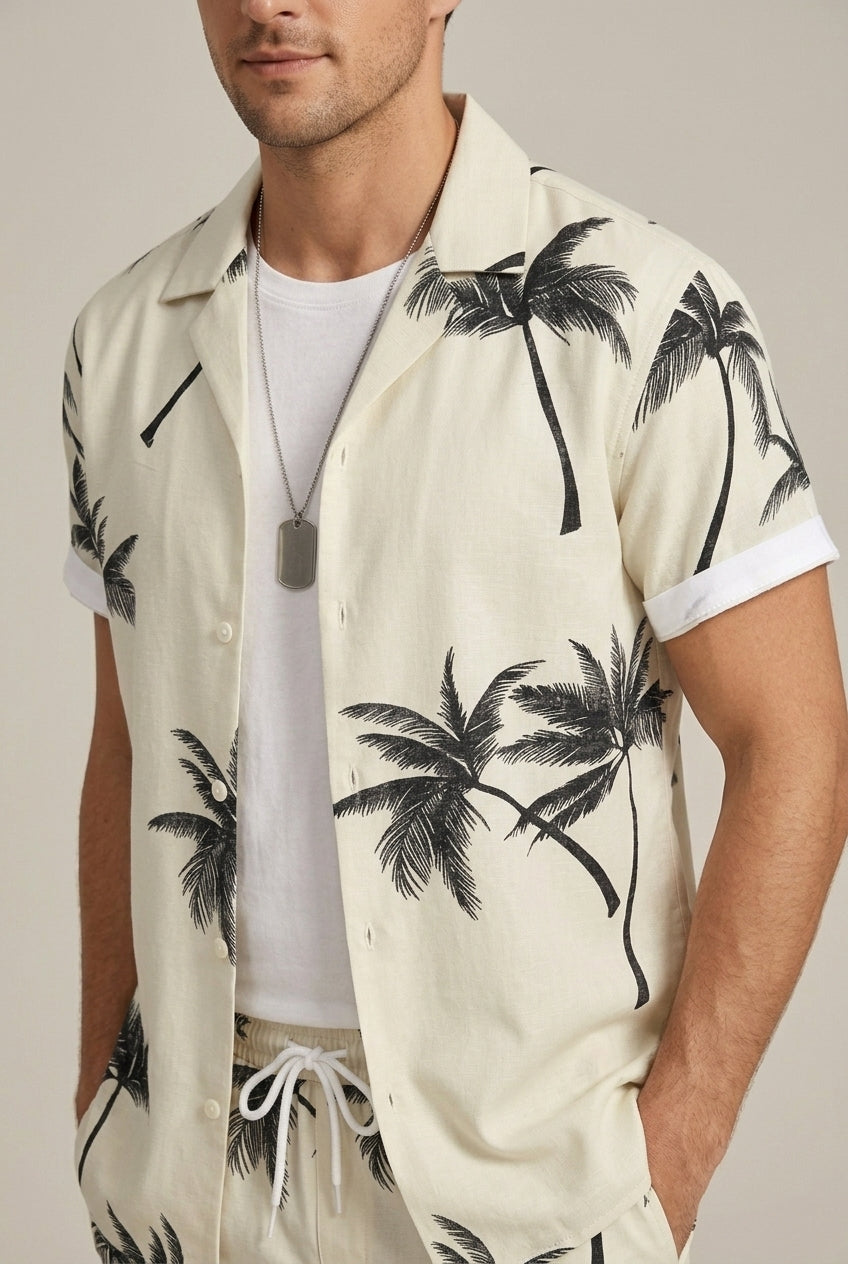 Herren Kurzarmhemd- und Shorts-Set mit Palmenmuster-Sets for Men-Alpenkind