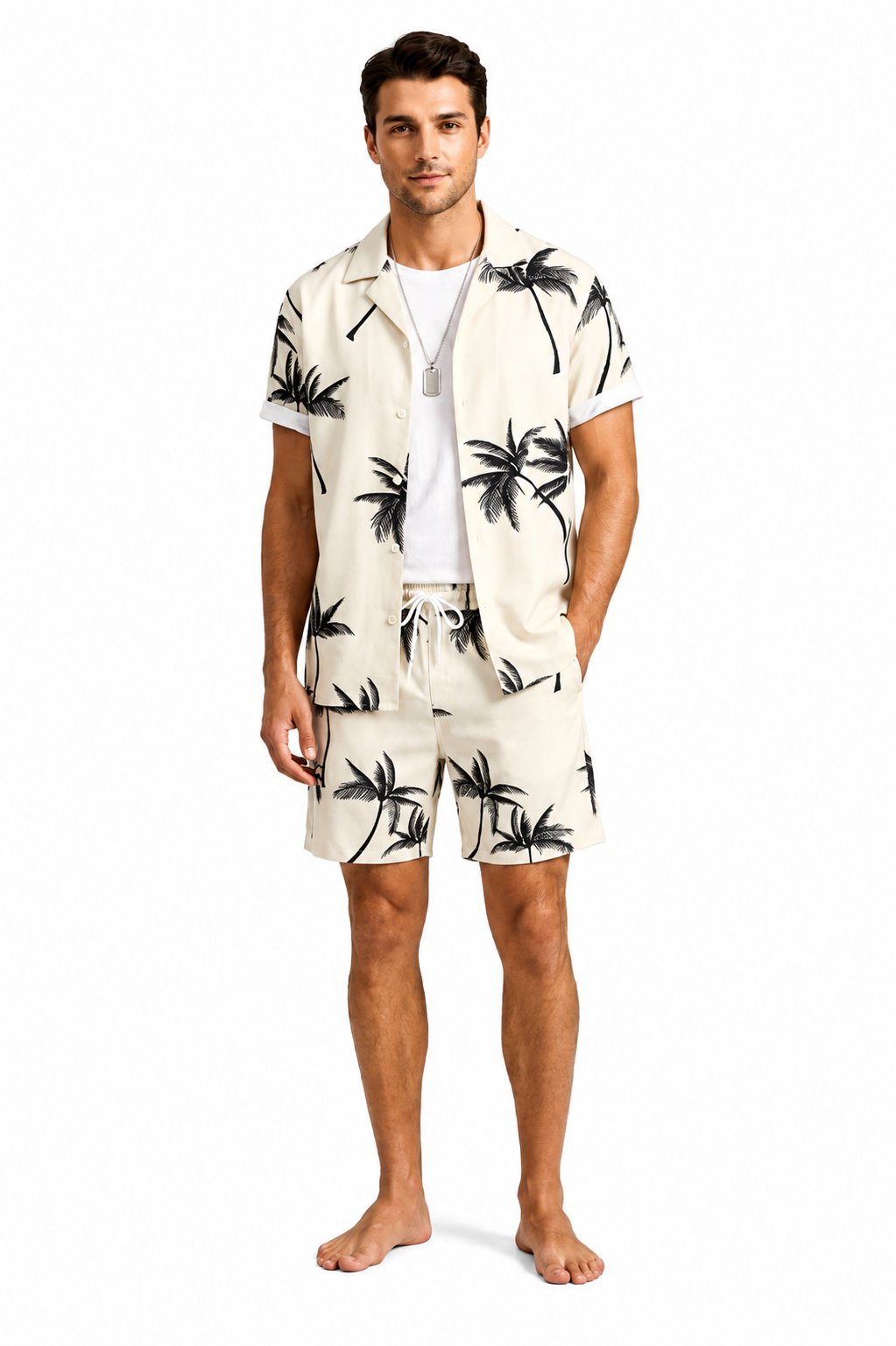 Herren Kurzarmhemd- und Shorts-Set mit Palmenmuster-Sets for Men-Alpenkind
