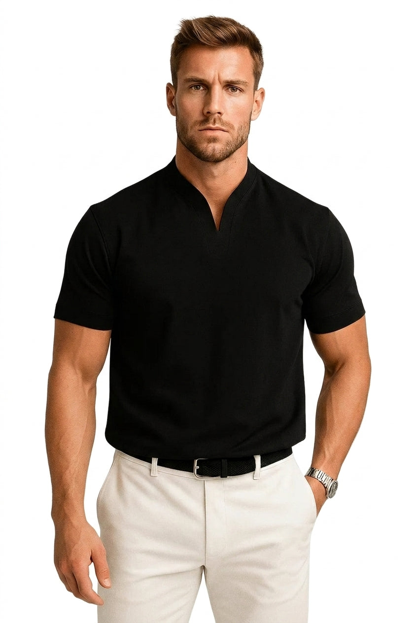 Herren-Kurzarmshirt mit Split-Kragen und Rippbündchen-Shirts for men-Alpenkind