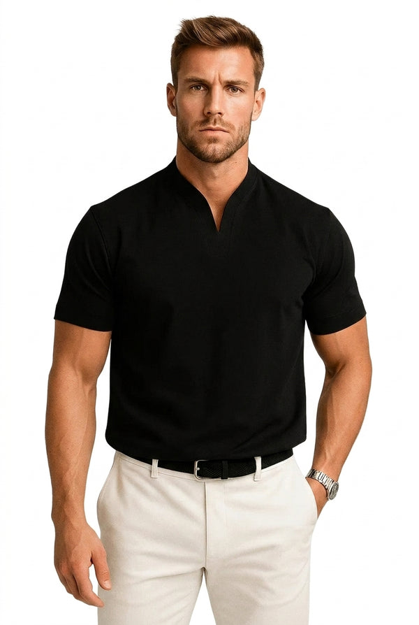 Herren-Kurzarmshirt mit Split-Kragen und Rippbündchen-Shirts for men-Alpenkind