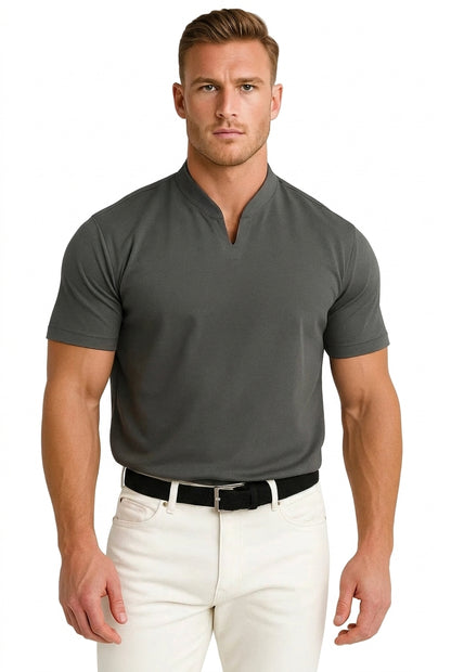Herren-Kurzarmshirt mit Split-Kragen und Rippbündchen-Shirts for men-Alpenkind