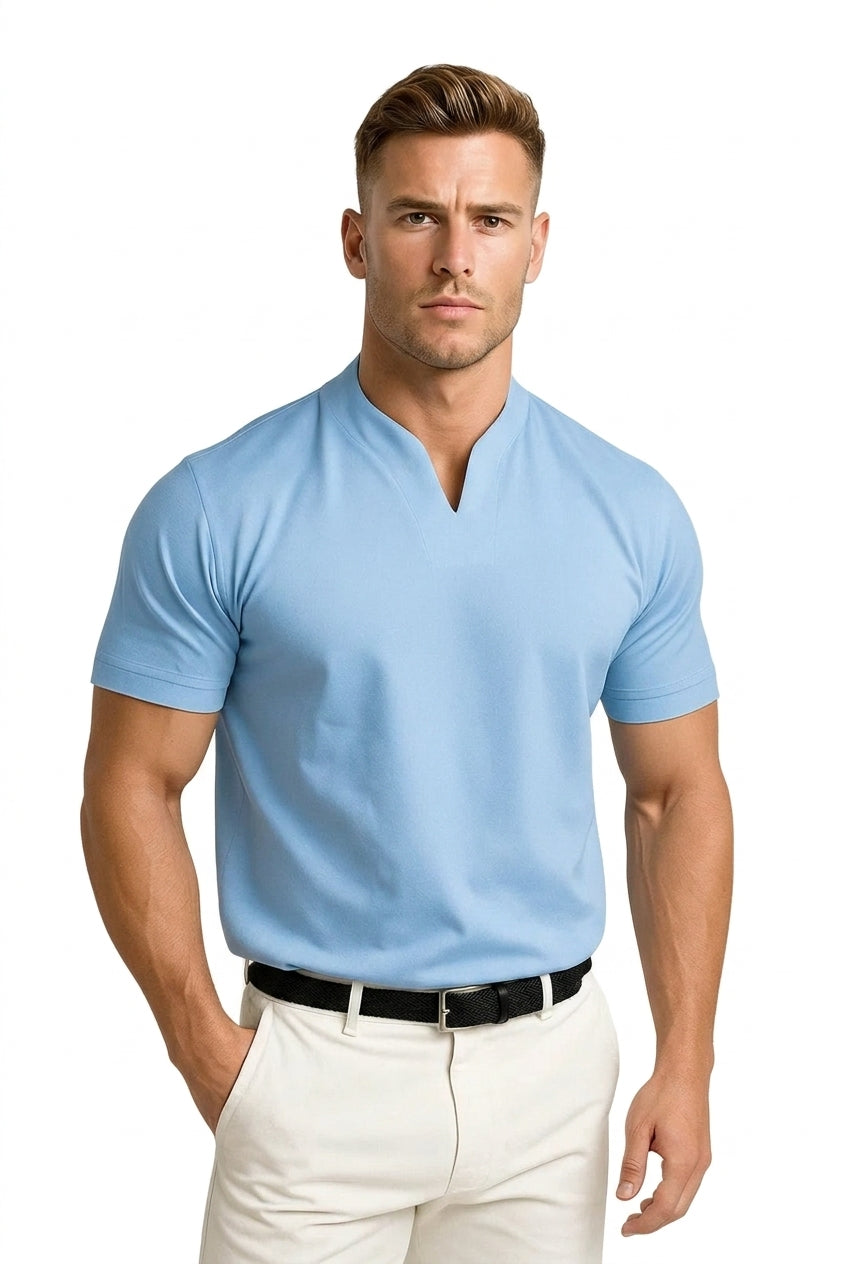 Herren-Kurzarmshirt mit Split-Kragen und Rippbündchen-Shirts for men-Alpenkind