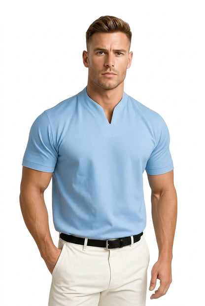 Herren-Kurzarmshirt mit Split-Kragen und Rippbündchen-Shirts for men-Alpenkind