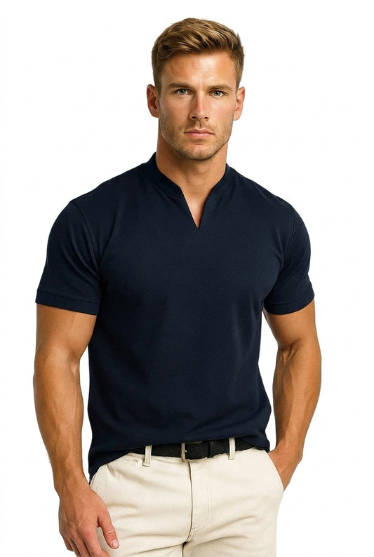 Herren-Kurzarmshirt mit Split-Kragen und Rippbündchen-Shirts for men-Alpenkind