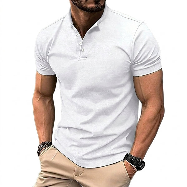 Herren-Kurzarmshirt mit Stehkragen und Knopfleiste-Shirts for men-Alpenkind