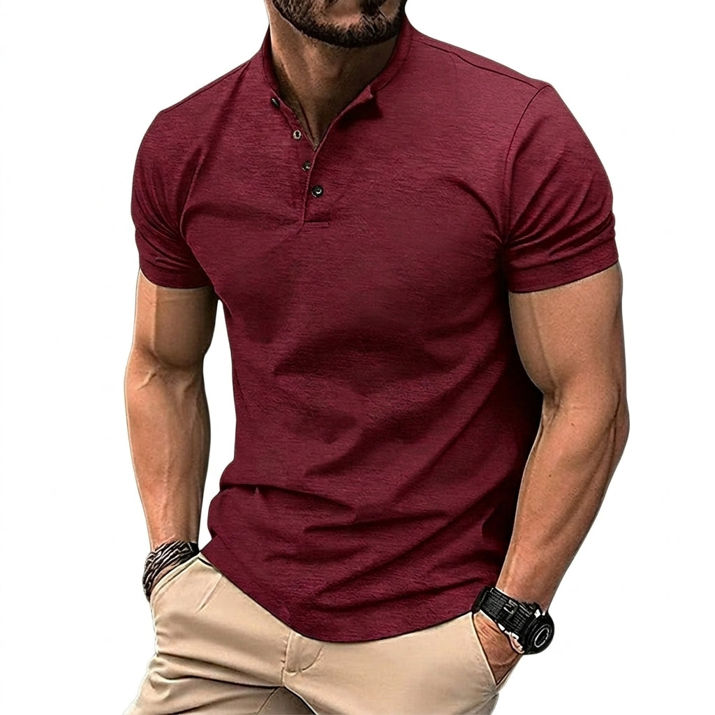 Herren-Kurzarmshirt mit Stehkragen und Knopfleiste-Shirts for men-Alpenkind