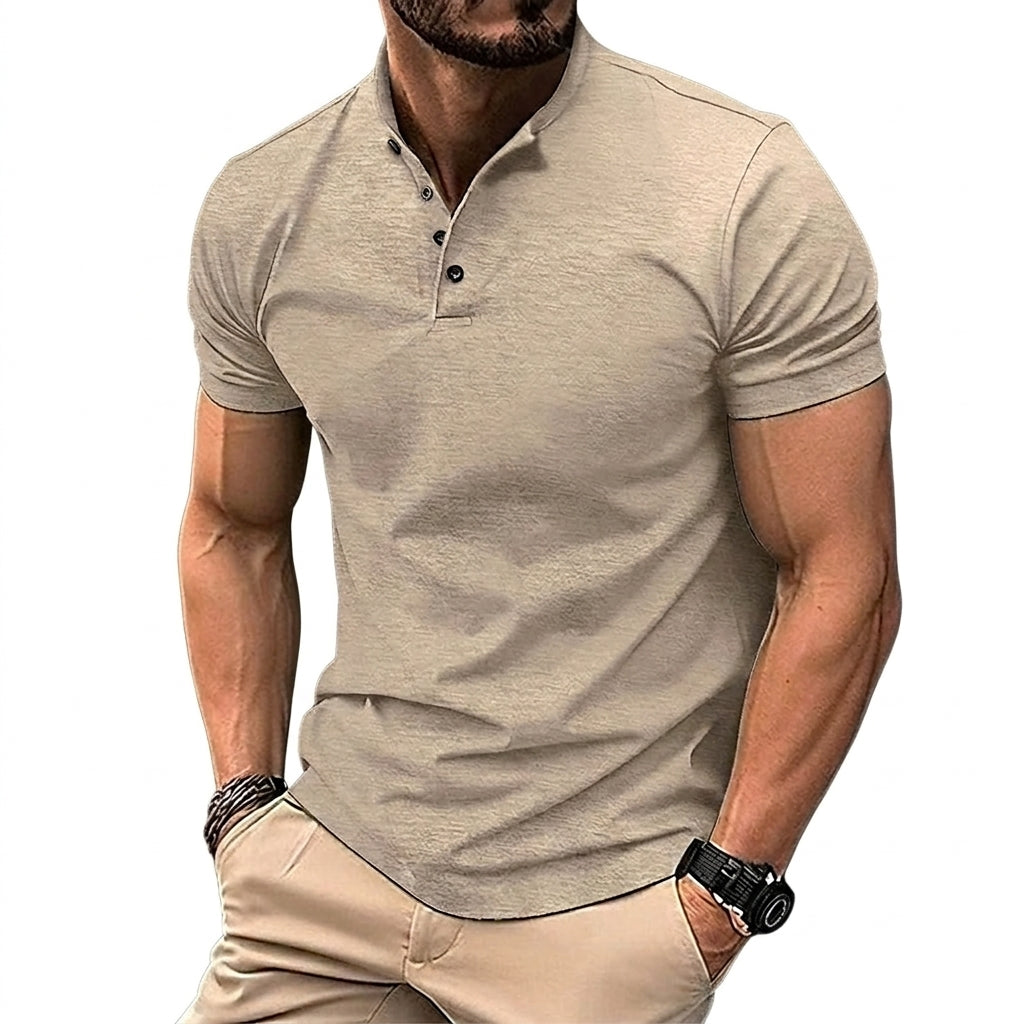Herren-Kurzarmshirt mit Stehkragen und Knopfleiste-Shirts for men-Alpenkind