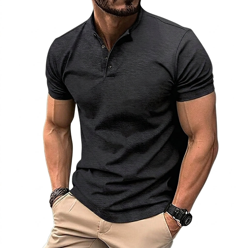 Herren-Kurzarmshirt mit Stehkragen und Knopfleiste-Shirts for men-Alpenkind