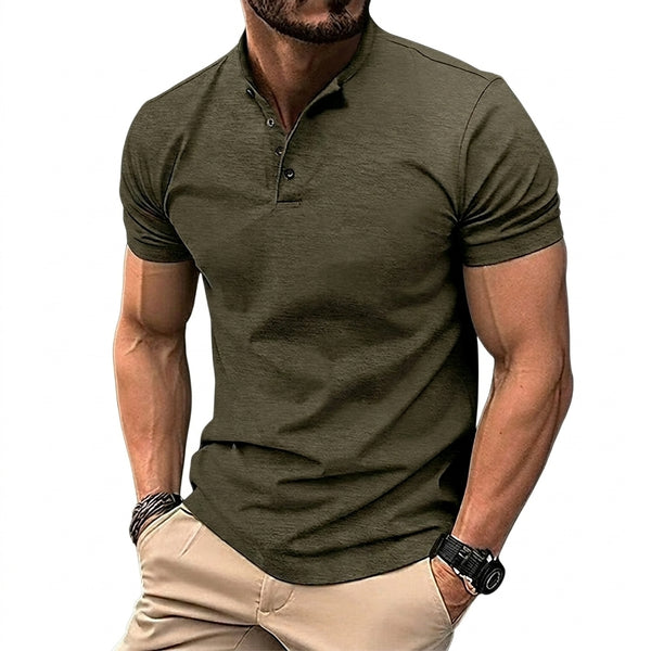 Herren-Kurzarmshirt mit Stehkragen und Knopfleiste-Shirts for men-Alpenkind