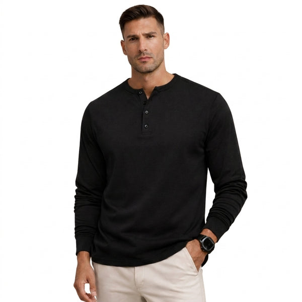 Herren-Langarm-Henley-Shirt mit Knopfleiste und Rippbündchen-Shirts for men-Alpenkind