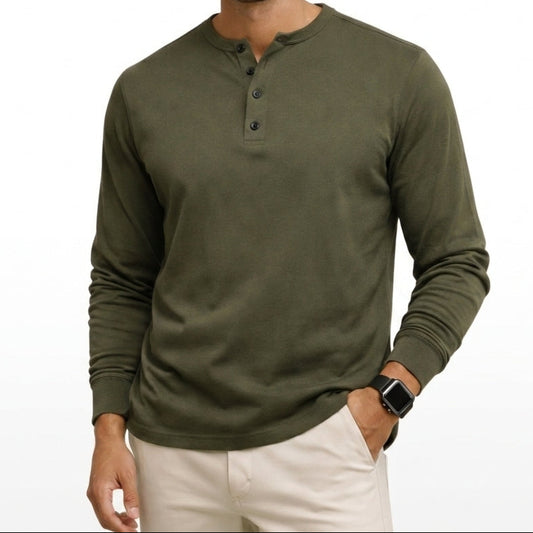 Herren-Langarm-Henley-Shirt mit Knopfleiste und Rippbündchen-Shirts for men-Alpenkind