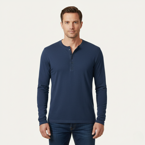 Herren-Langarm-Henley-Shirt mit Knopfleiste und Rundhalsausschnitt-Shirts for men-Alpenkind