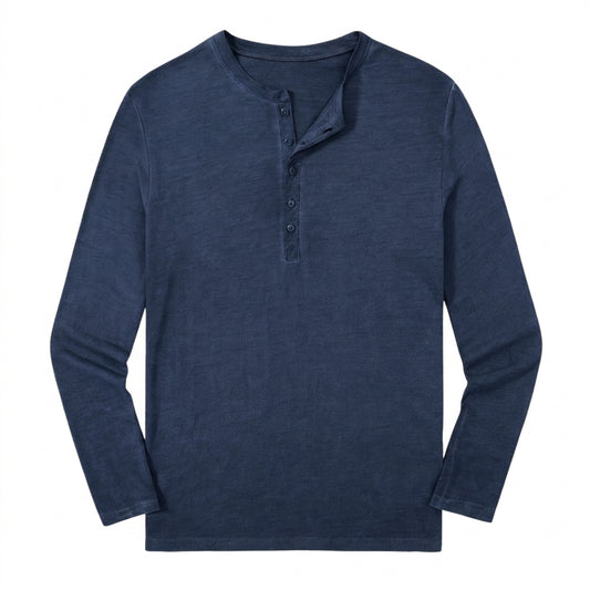 Herren-Langarm-Henley-Shirt mit Knopfleiste und Rundhalsausschnitt-Shirts for men-Alpenkind
