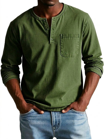 Herren Langarm-Henleyshirt mit Knopfleiste und Brusttasche-Shirt for men-Alpenkind