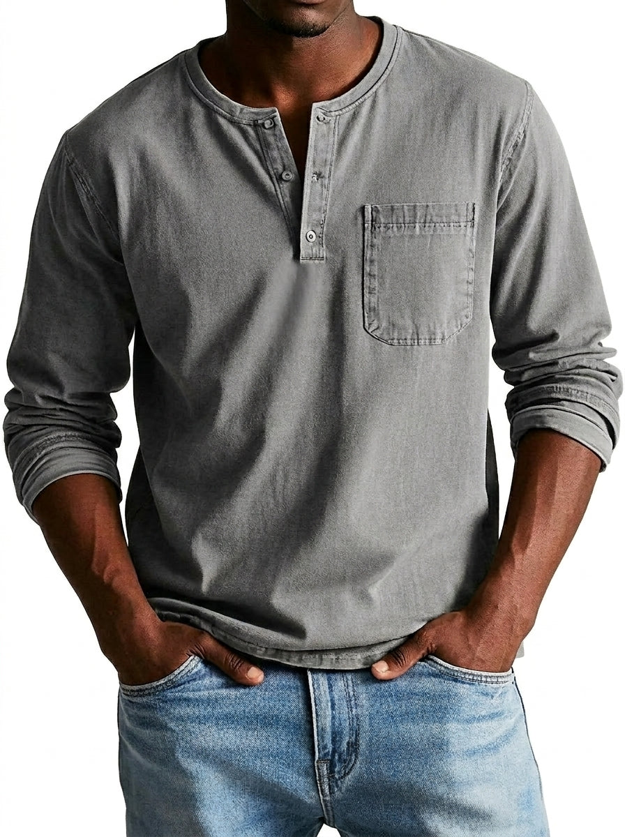 Herren Langarm-Henleyshirt mit Knopfleiste und Brusttasche-Shirt for men-Alpenkind