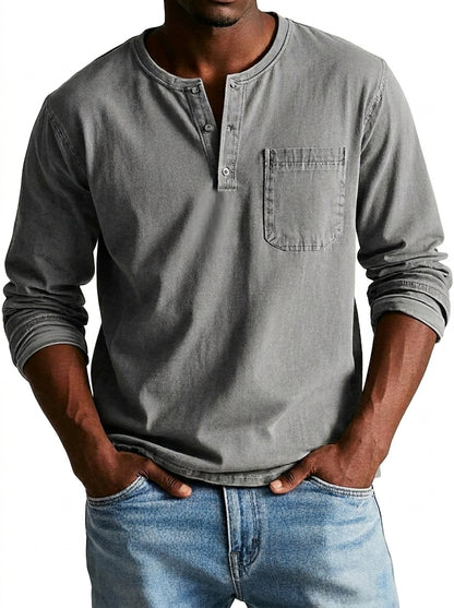 Herren Langarm-Henleyshirt mit Knopfleiste und Brusttasche-Shirt for men-Alpenkind