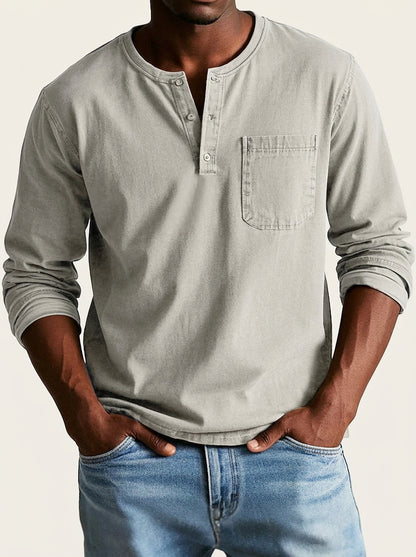 Herren Langarm-Henleyshirt mit Knopfleiste und Brusttasche-Shirt for men-Alpenkind