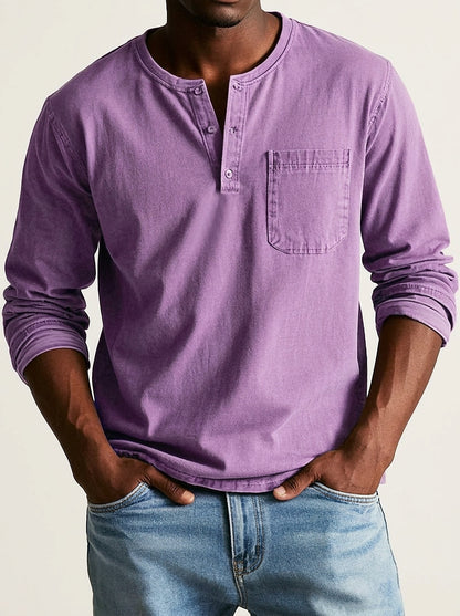 Herren Langarm-Henleyshirt mit Knopfleiste und Brusttasche-Shirt for men-Alpenkind
