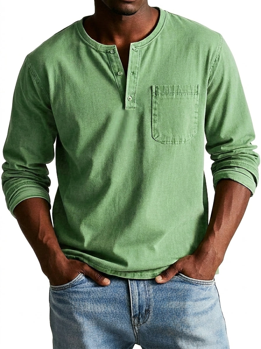 Herren Langarm-Henleyshirt mit Knopfleiste und Brusttasche-Shirt for men-Alpenkind