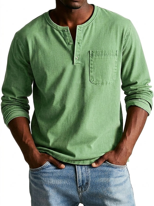 Herren Langarm-Henleyshirt mit Knopfleiste und Brusttasche-Shirt for men-Alpenkind