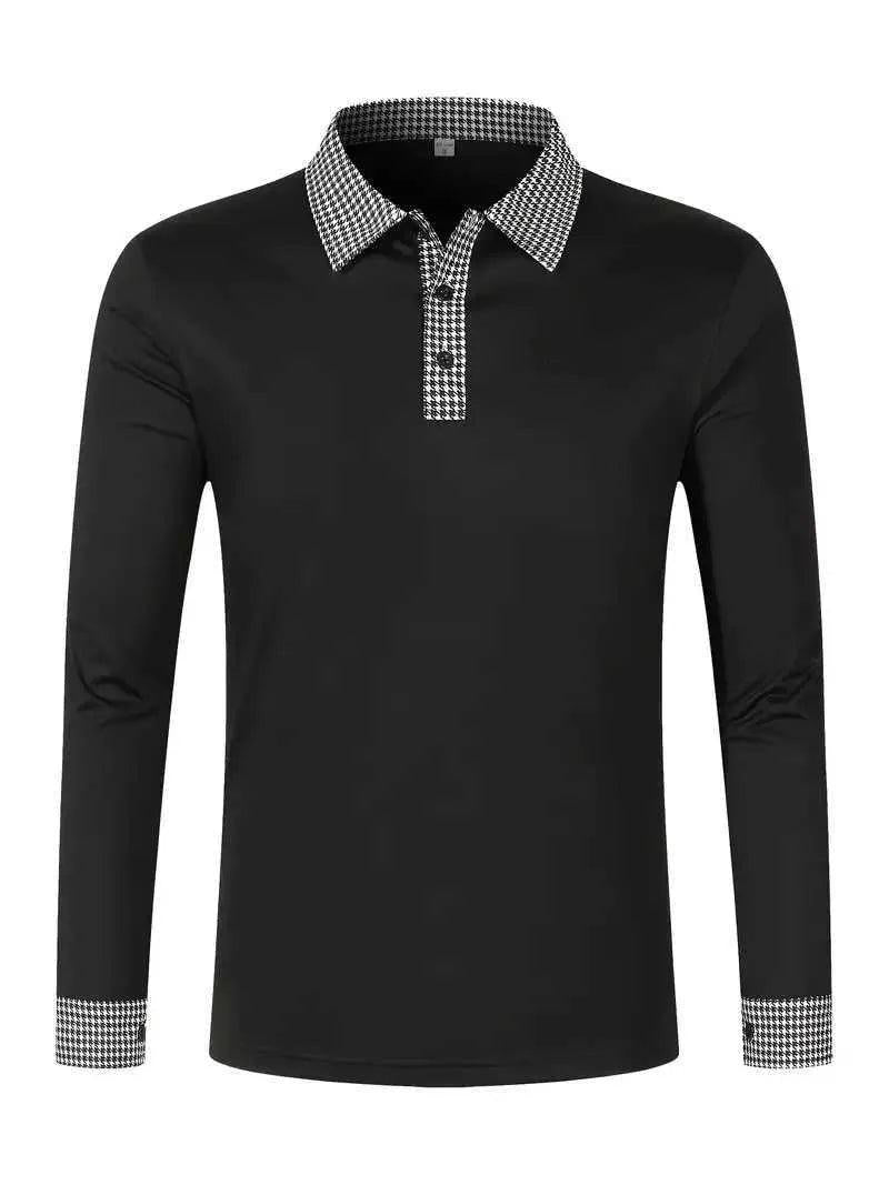 Herren Langarm Poloshirt mit gemustertem Kragen-Men Shirt-Alpenkind