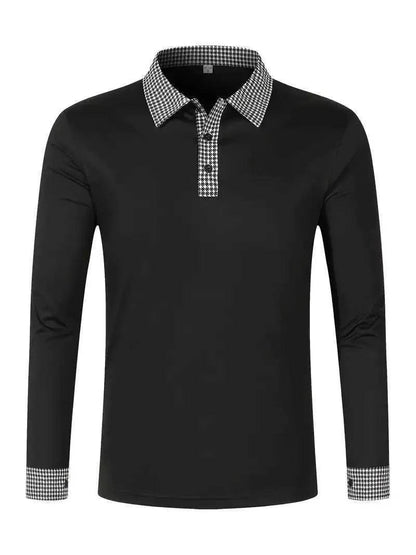 Herren Langarm Poloshirt mit gemustertem Kragen-Men Shirt-Alpenkind