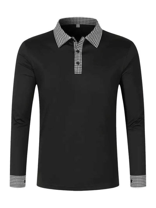 Herren Langarm Poloshirt mit gemustertem Kragen-Men Shirt-Alpenkind