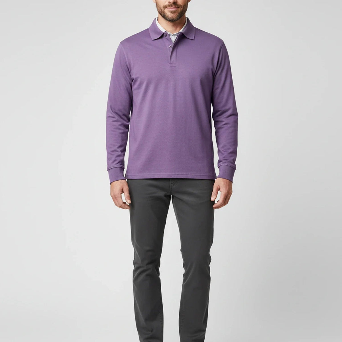 Herren Langarm-Poloshirt mit Knopfleiste-Shirts for men-Alpenkind