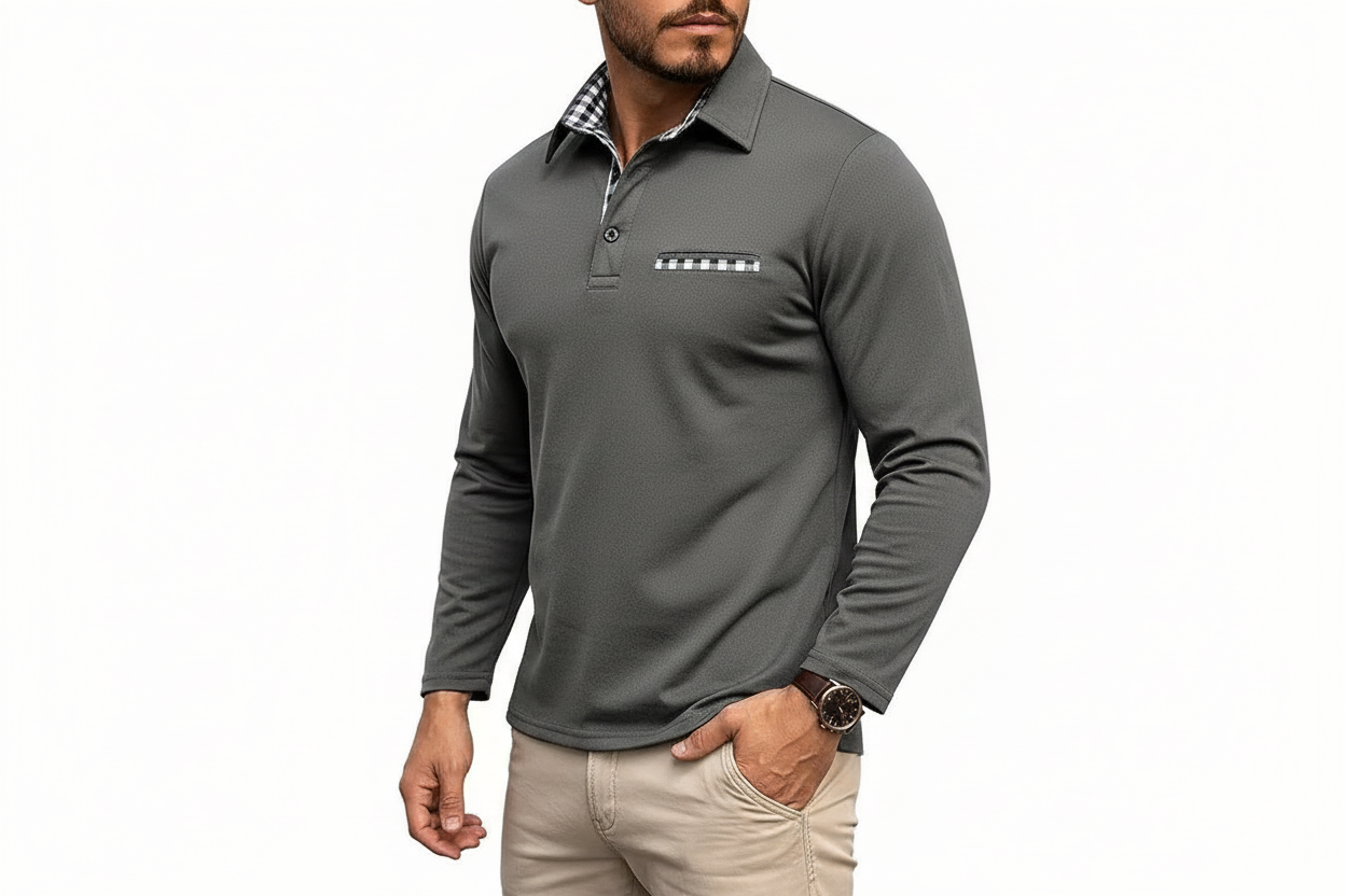 Herren Langarm Poloshirt mit Kontrastkragen-Men Tops-Alpenkind