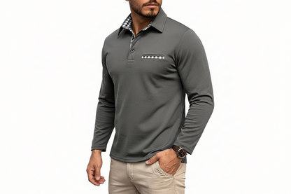 Herren Langarm Poloshirt mit Kontrastkragen-Men Tops-Alpenkind