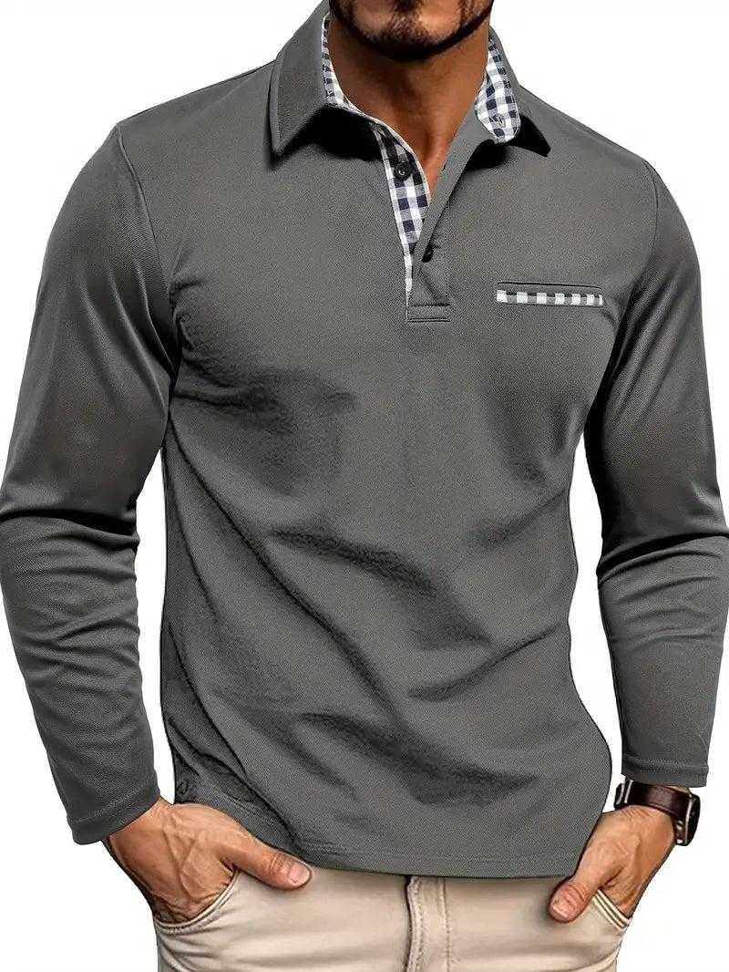 Herren Langarm Poloshirt mit Kontrastkragen-Men Tops-Alpenkind