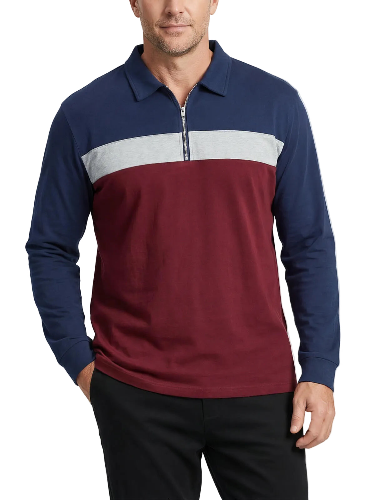 Herren Langarm Poloshirt mit Reißverschlussleiste-Men Sweaters-Alpenkind
