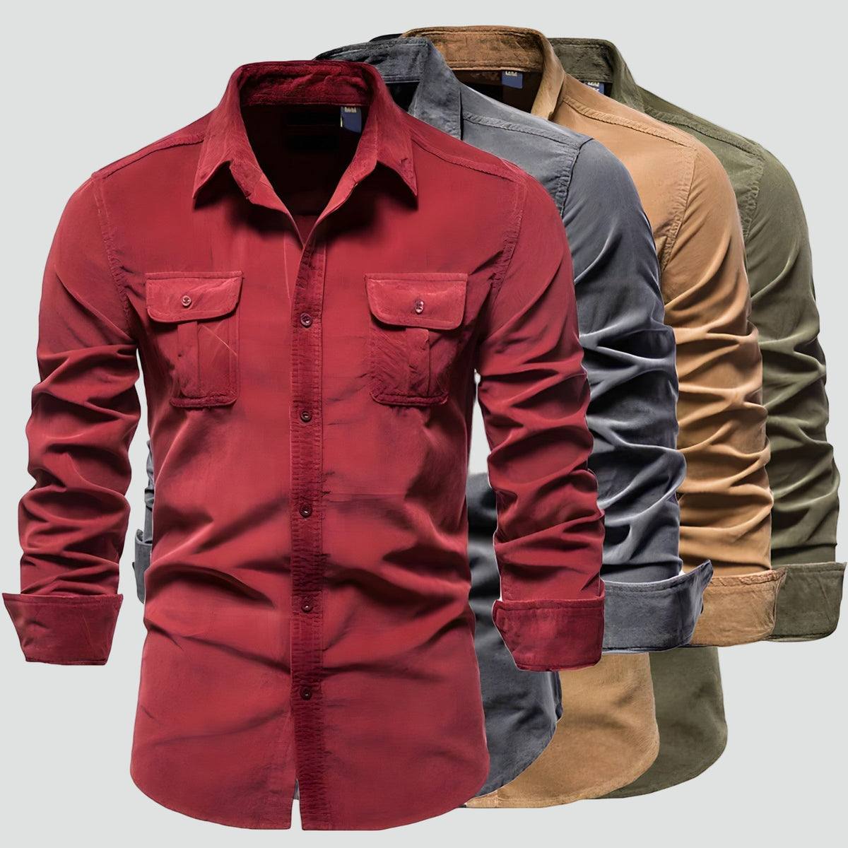 Herren Langarm-Utility-Hemd mit Knopfleiste-Shirts for men-Alpenkind