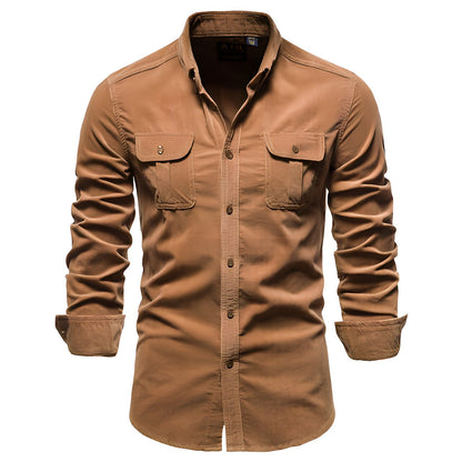 Herren Langarm-Utility-Hemd mit Knopfleiste-Shirts for men-Alpenkind
