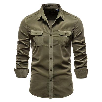 Herren Langarm-Utility-Hemd mit Knopfleiste-Shirts for men-Alpenkind