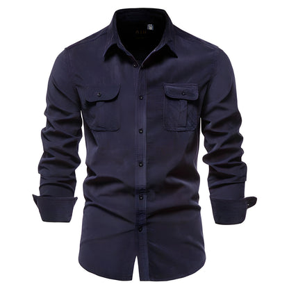 Herren Langarm-Utility-Hemd mit Knopfleiste-Shirts for men-Alpenkind