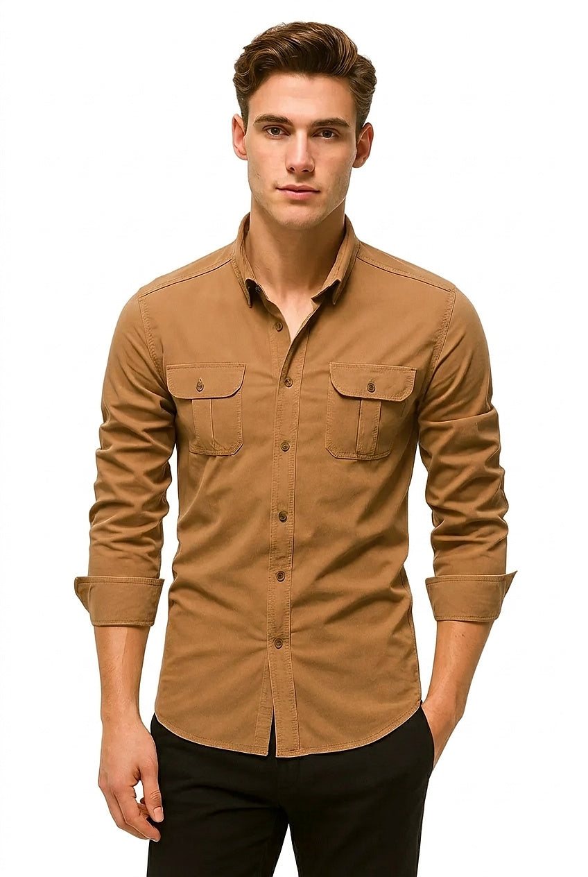 Herren Langarm-Utility-Hemd mit Knopfleiste-Shirts for men-Alpenkind