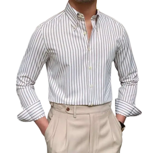 Herren Langarmhemd mit gestreiftem Muster und geknöpftem Kragen
