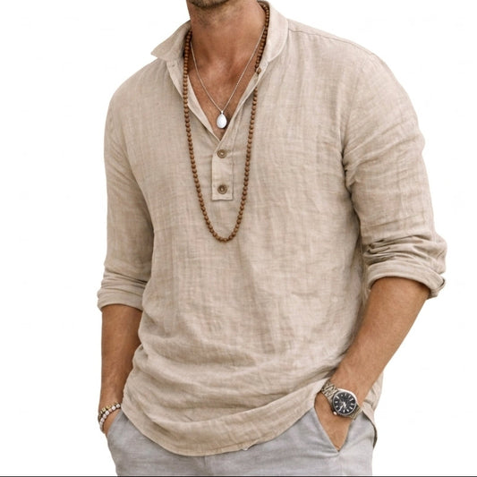 Herren-Langarmhemd mit Henley-Ausschnitt und Knopfleiste-Shirts for men-Alpenkind