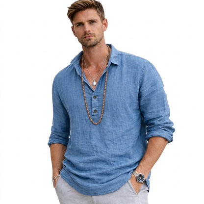 Herren-Langarmhemd mit Henley-Ausschnitt und Knopfleiste-Shirts for men-Alpenkind