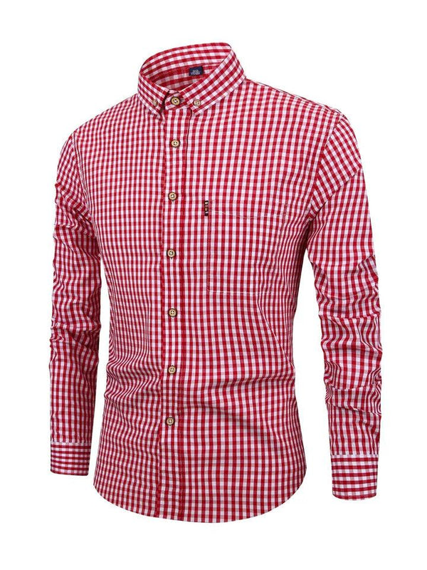 Herren Langarmhemd mit Karomuster, Knopfleiste und Brusttasche-Men Tops-Alpenkind