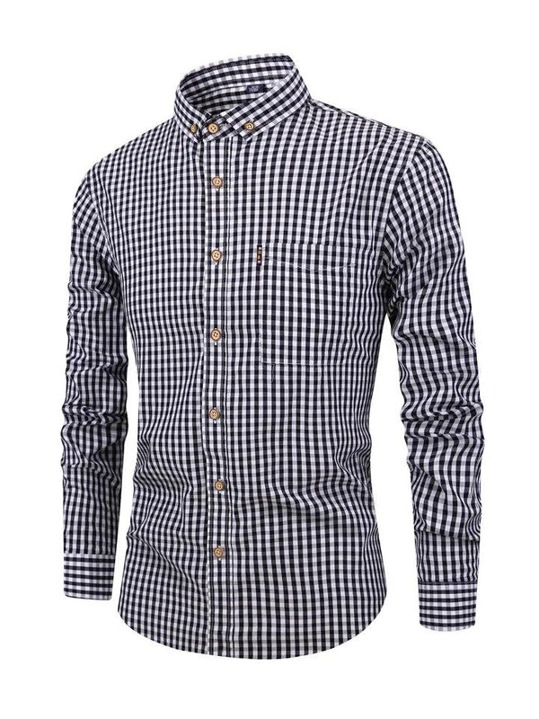 Herren Langarmhemd mit Karomuster, Knopfleiste und Brusttasche-Men Tops-Alpenkind
