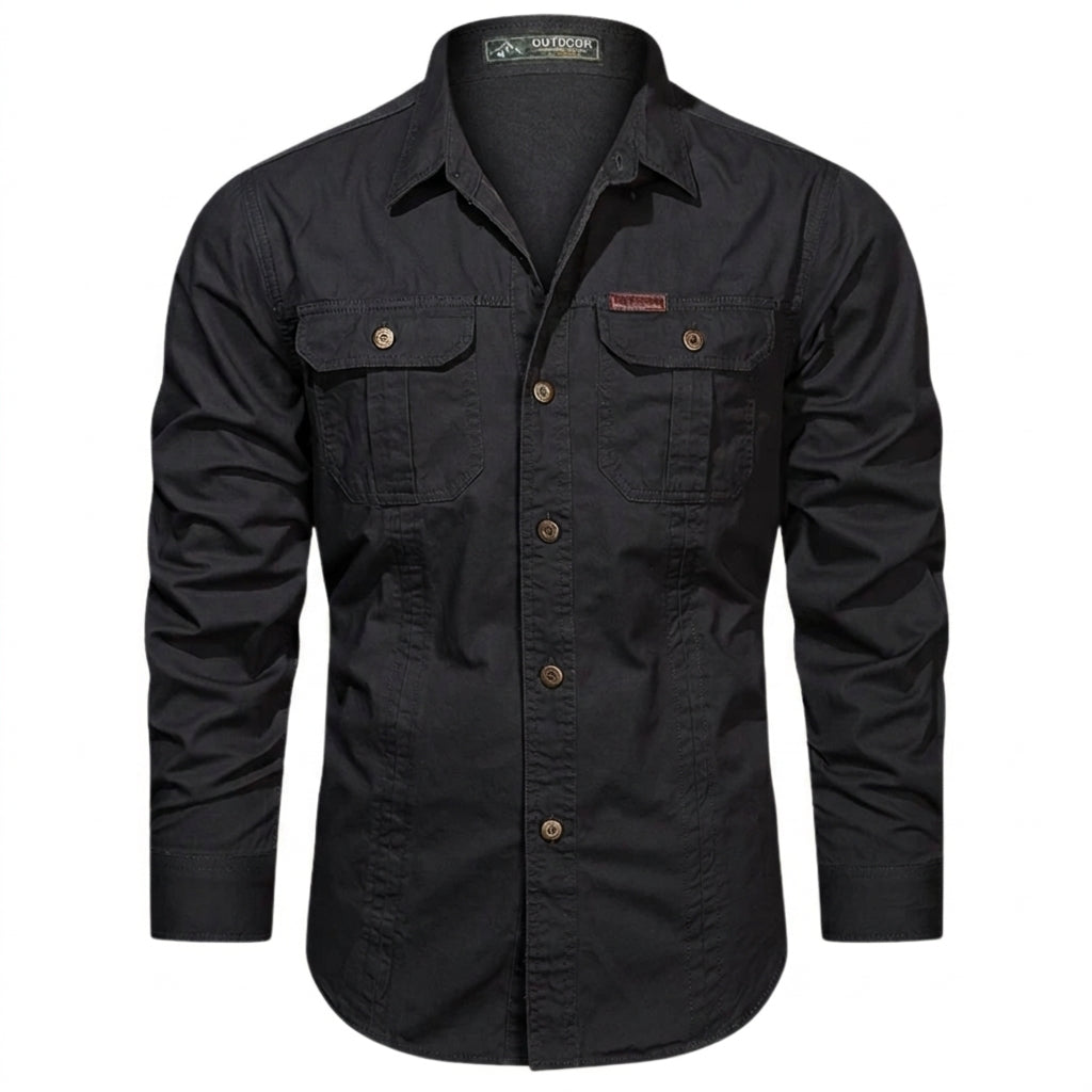Herren-Langarmhemd mit Knopfleiste und Brusttaschen-Shirts for men-Alpenkind