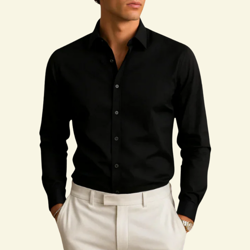 Herren Langarmhemd mit Kragen und Knopfleiste mit Kontrastknöpfen-Shirts for men-Alpenkind
