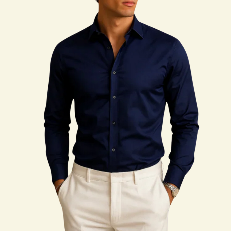 Herren Langarmhemd mit Kragen und Knopfleiste mit Kontrastknöpfen-Shirts for men-Alpenkind
